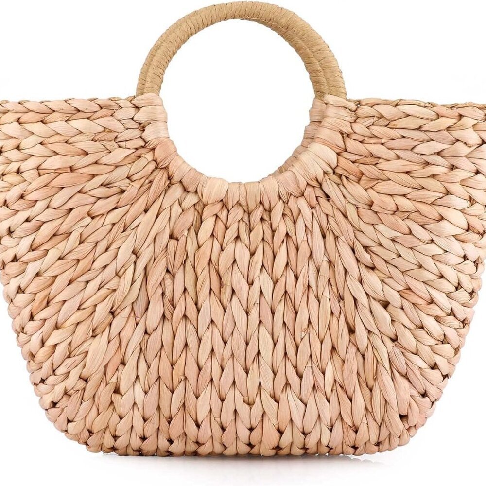 Summer Rattan Bag for Women Straw Hand-woven Top-handle Handbag Beach Sea Straw